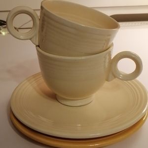 Vintage White & Mustard Colored Teacup Set